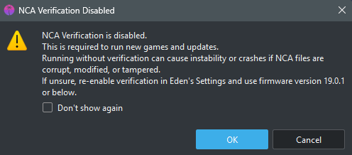 NCA Verification Disabled